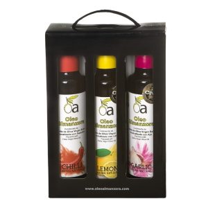 250ML Estuche Condimento de Aceite Oliva con (Ajo, Limón y Guindilla)